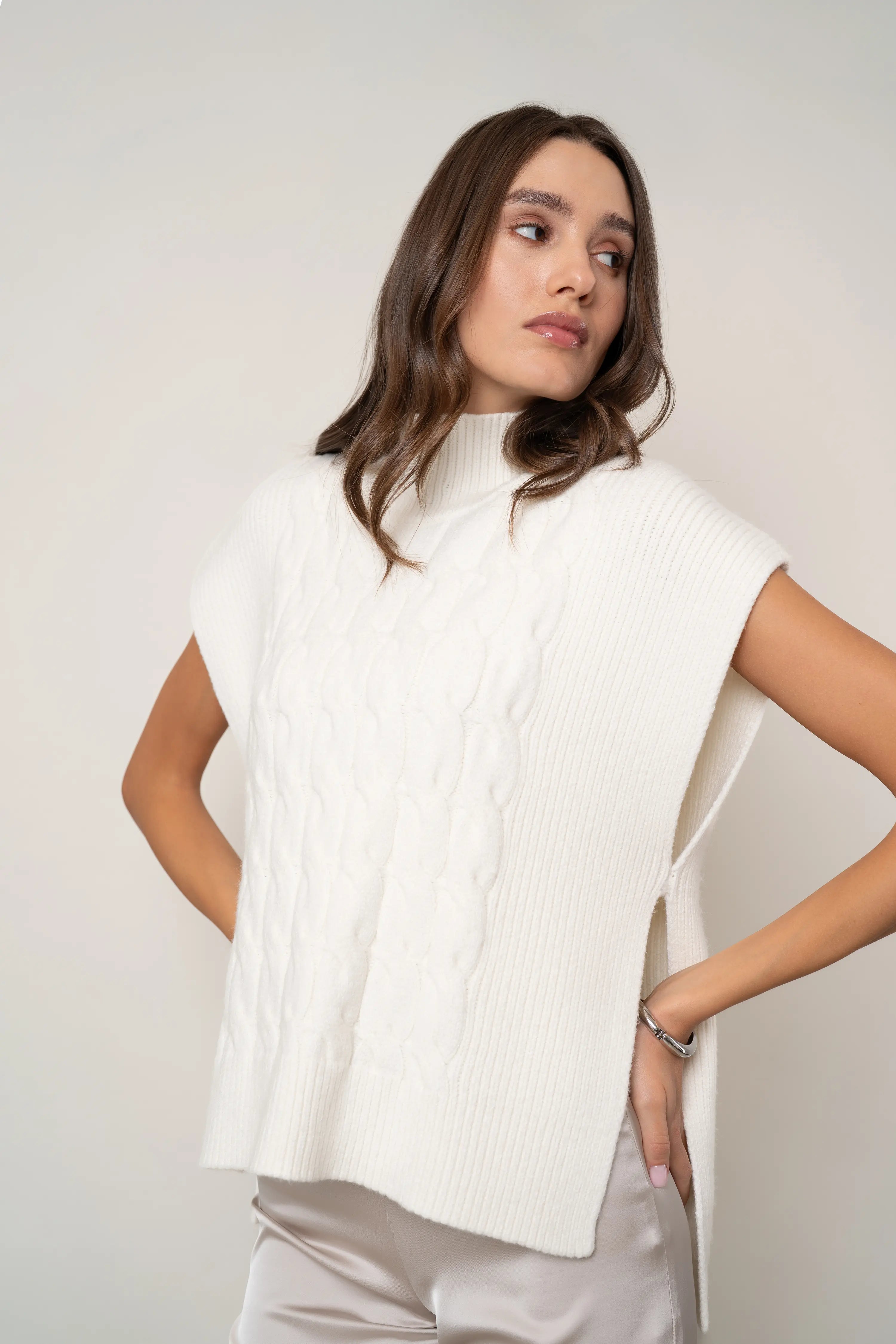 The Cable Knit Mockneck Vest