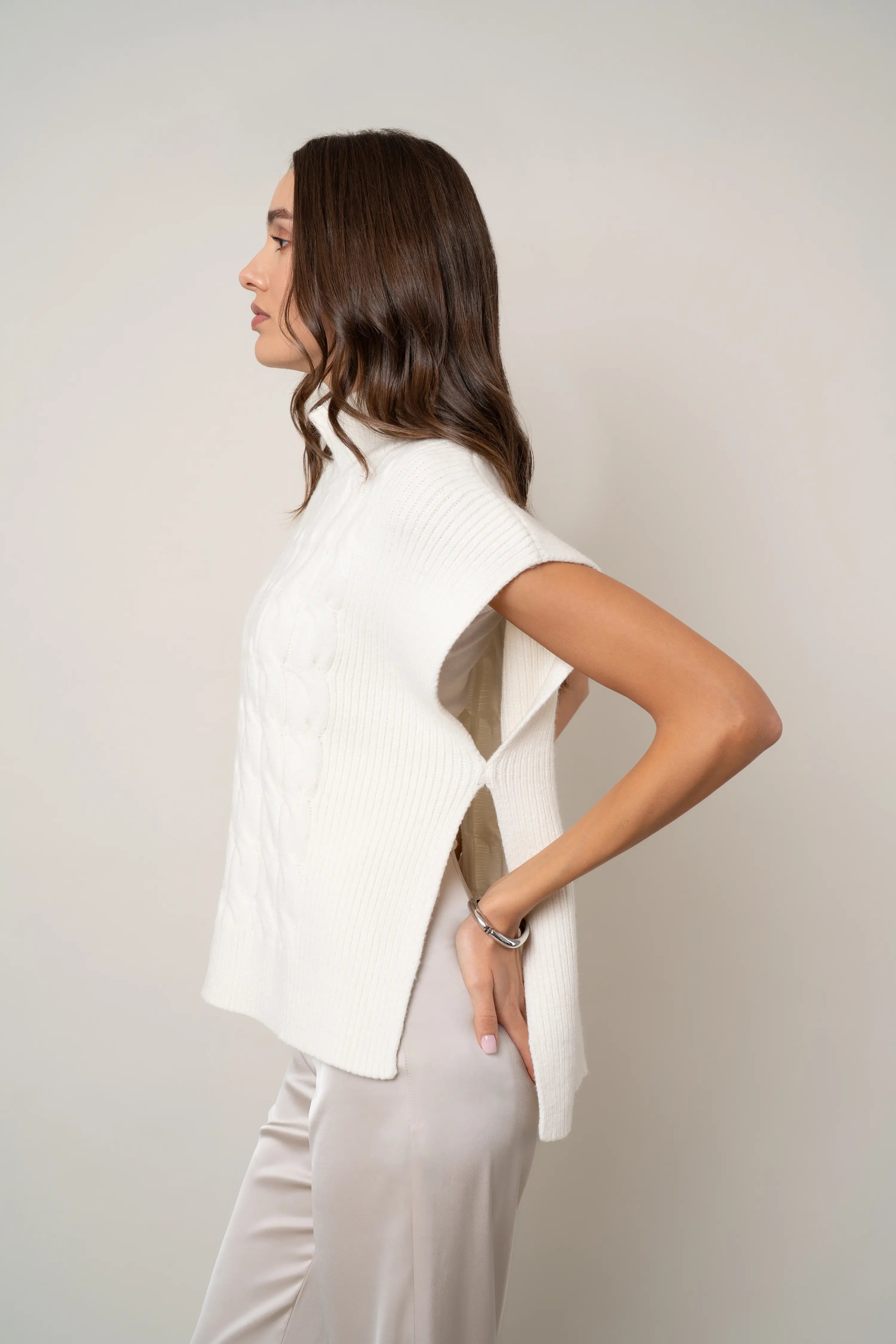 The Cable Knit Mockneck Vest