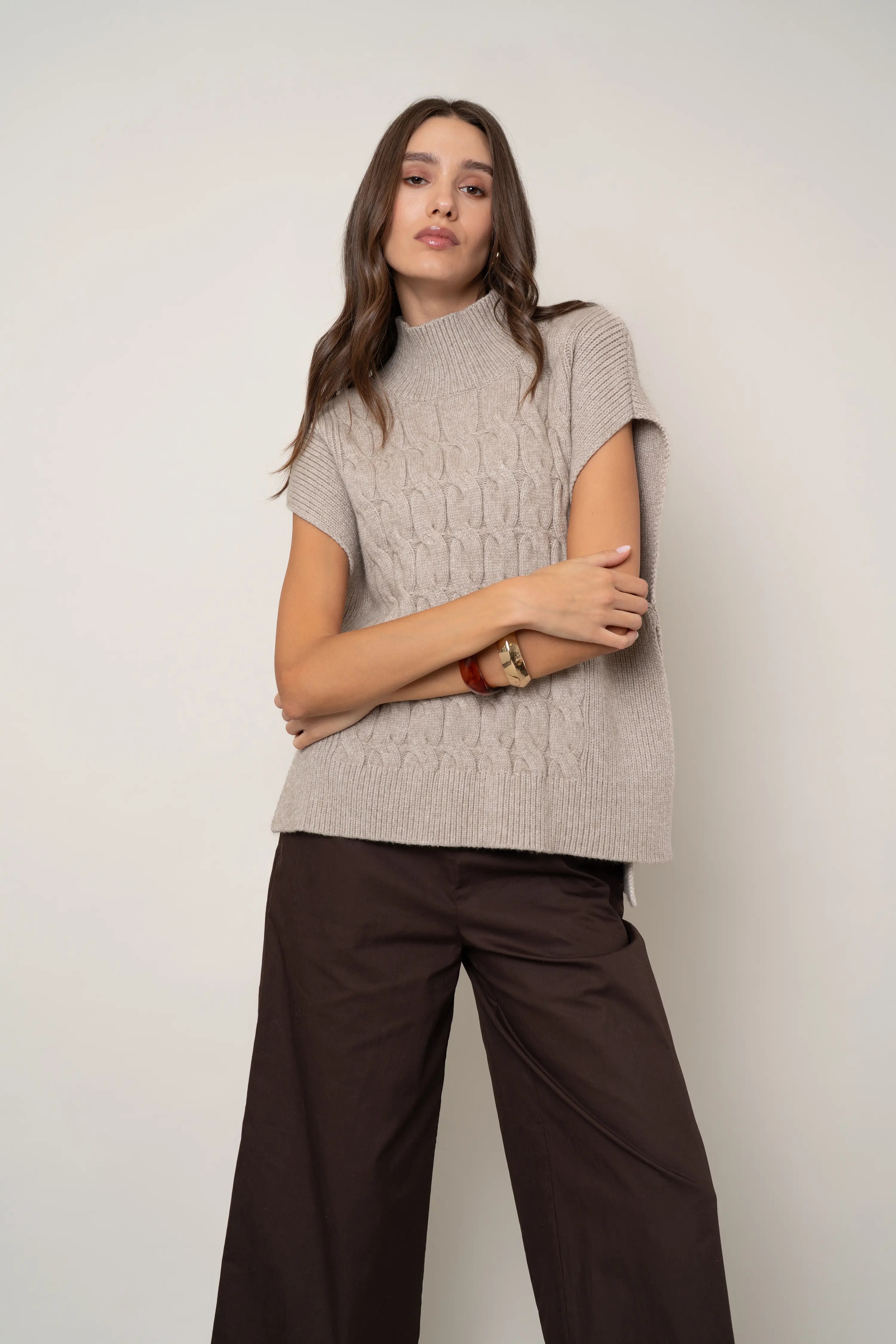 The Cable Knit Mockneck Vest