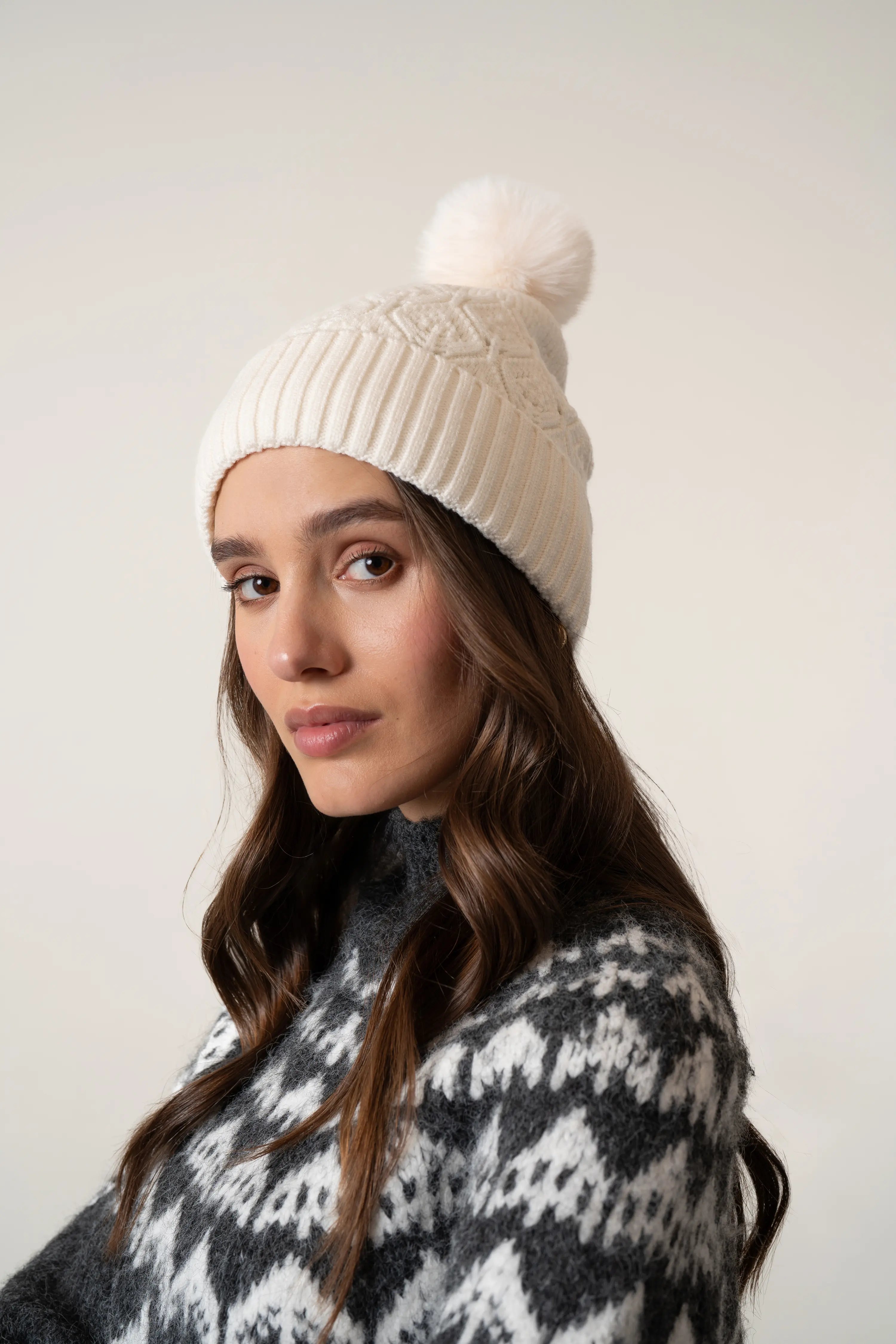 The Diamond Knit Pom Beanie