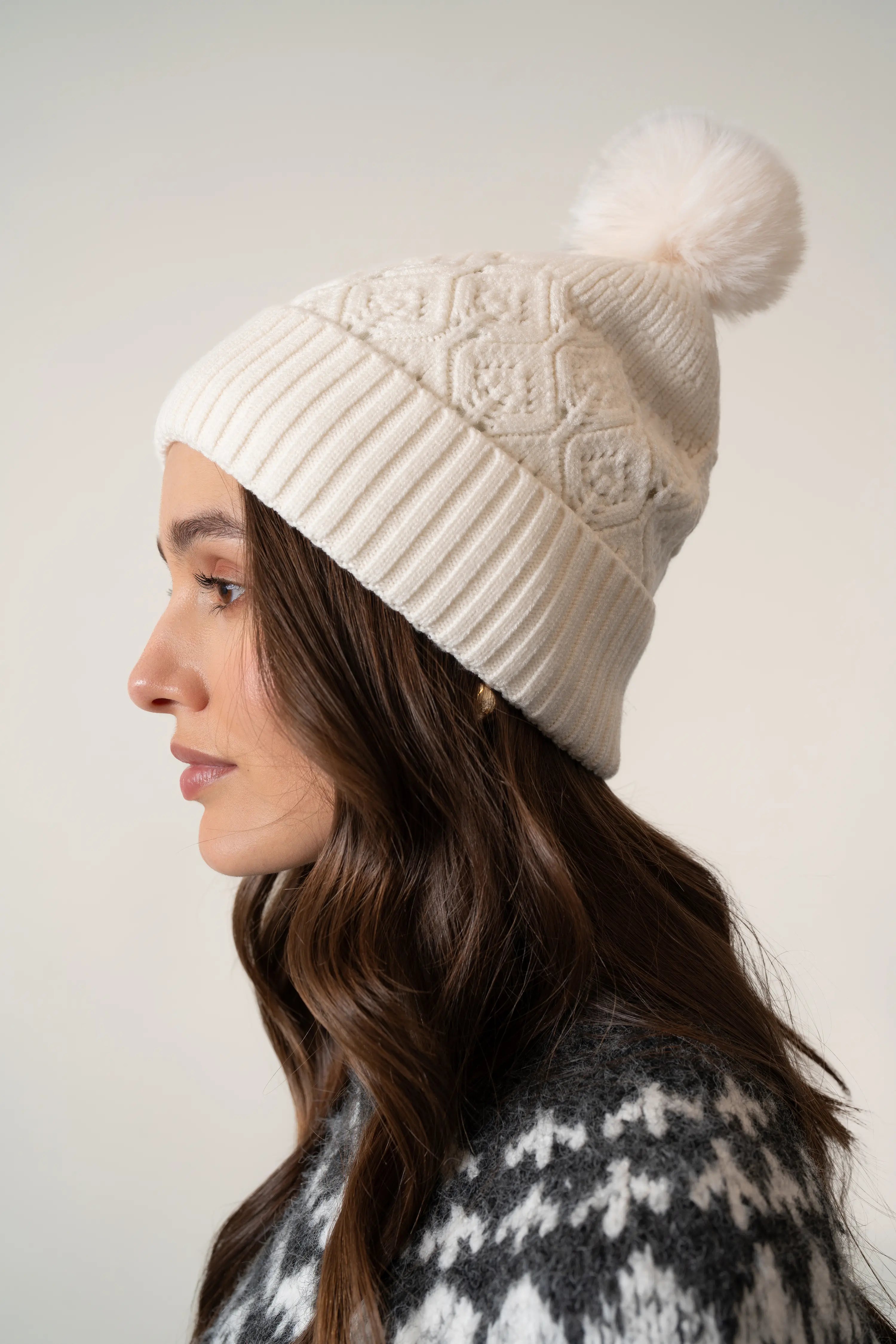 The Diamond Knit Pom Beanie