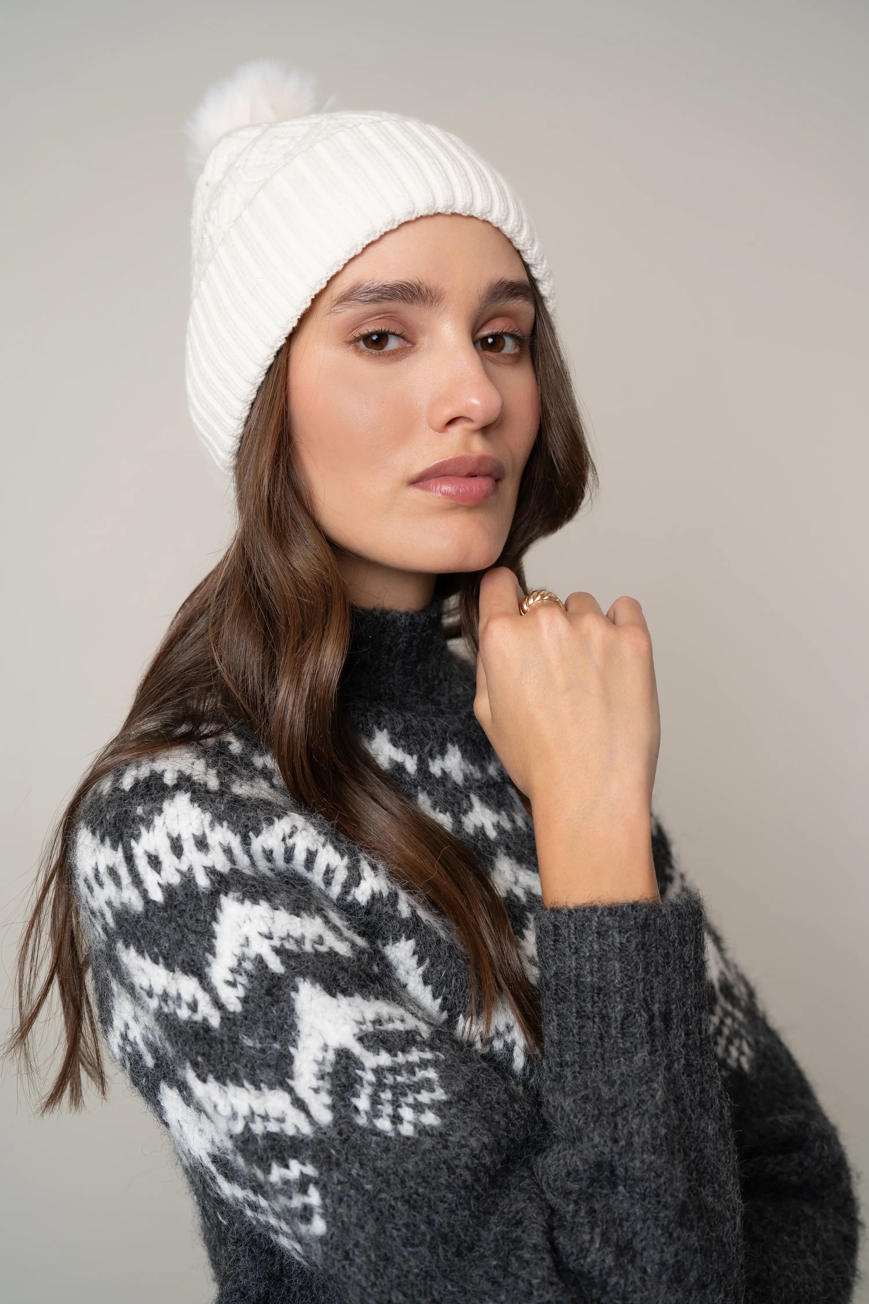 The Diamond Knit Pom Beanie