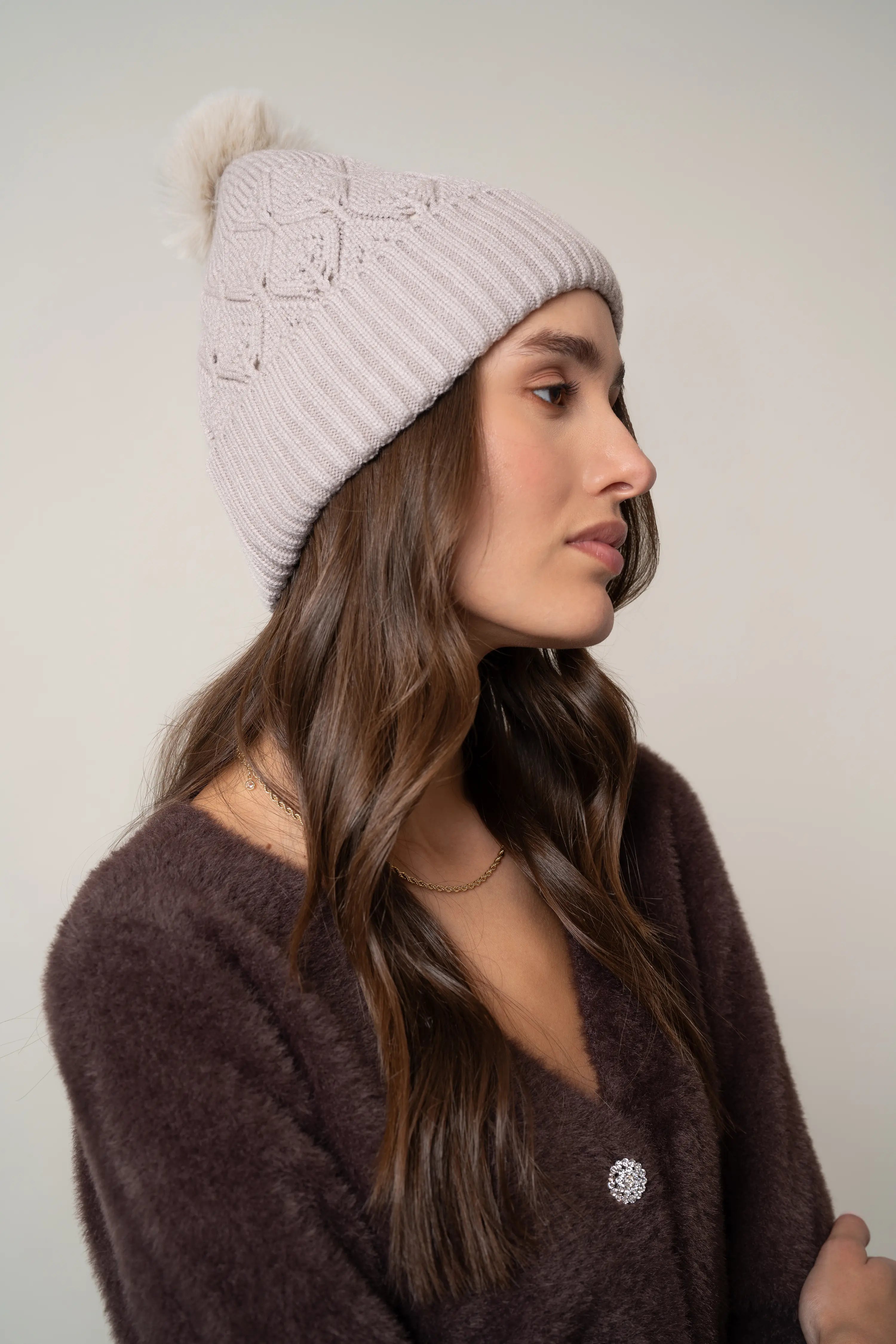The Diamond Knit Pom Beanie