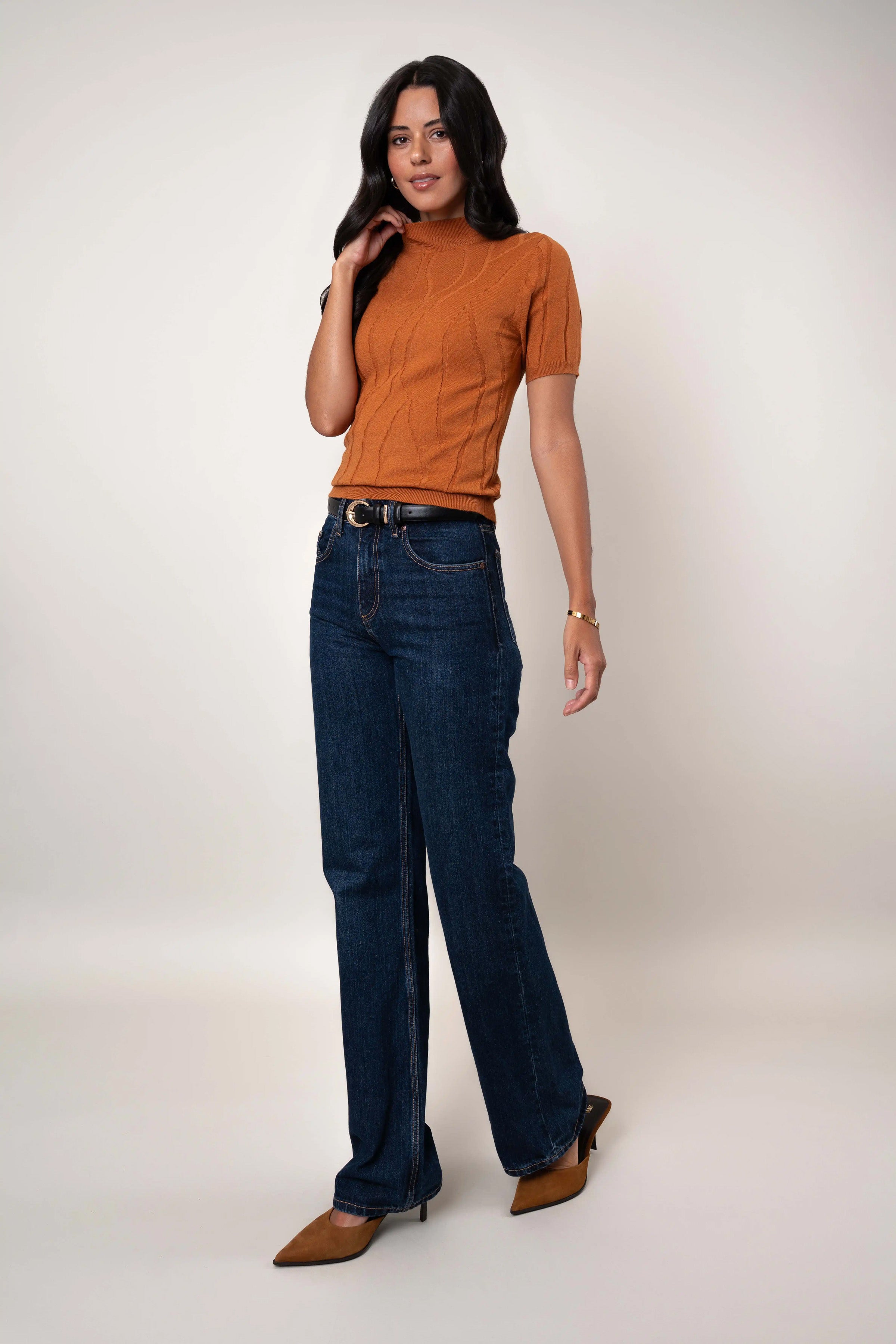 The Mock Neck Cable Tee