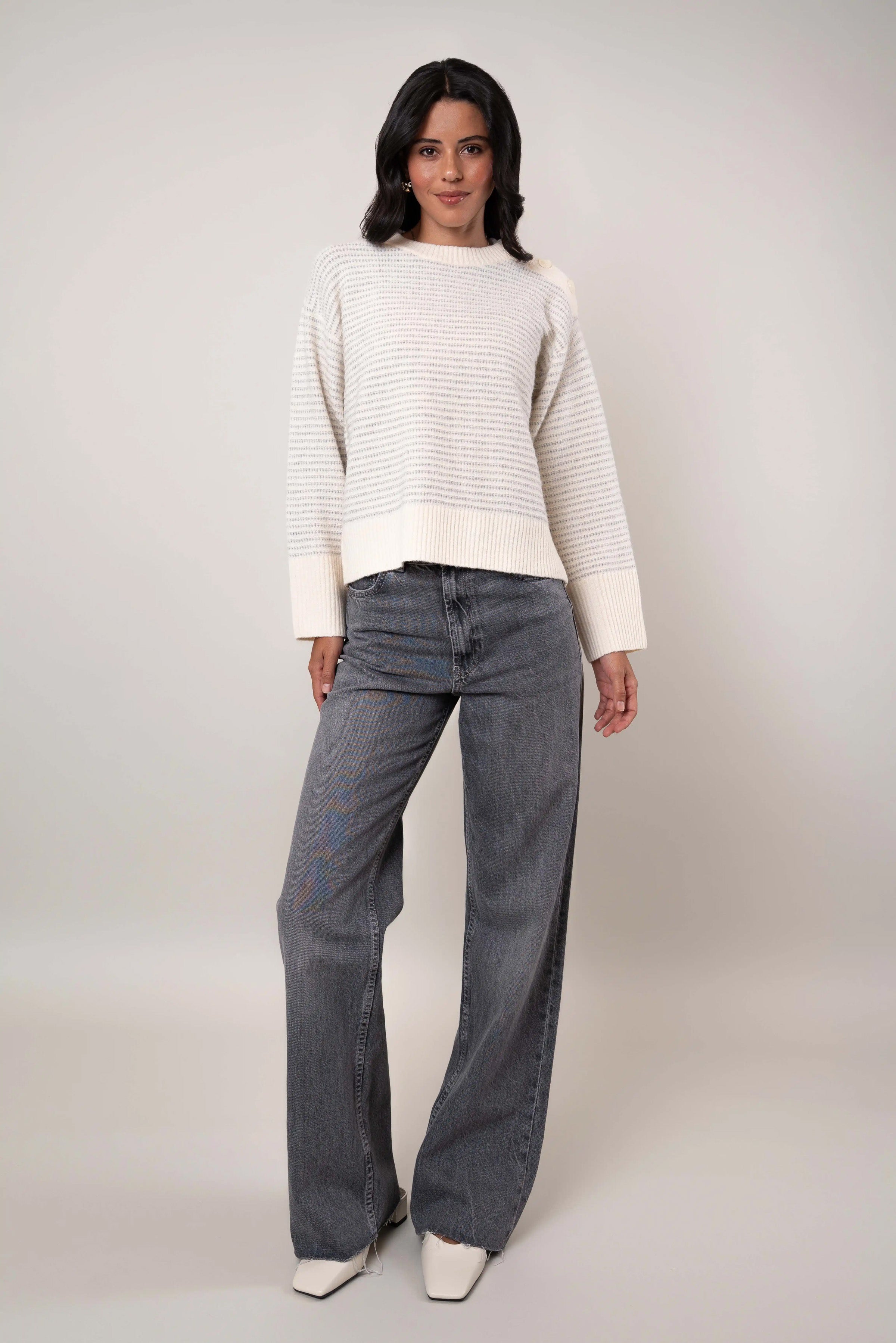 The Button Shoulder Striped Pullover