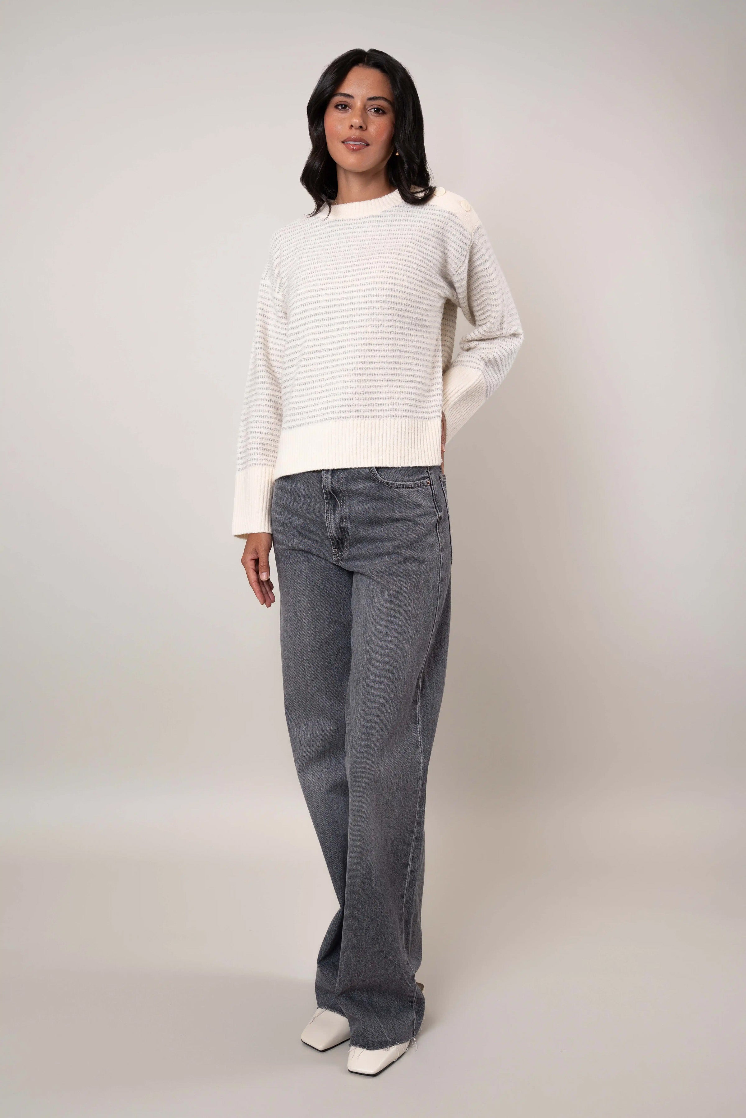 The Button Shoulder Striped Pullover