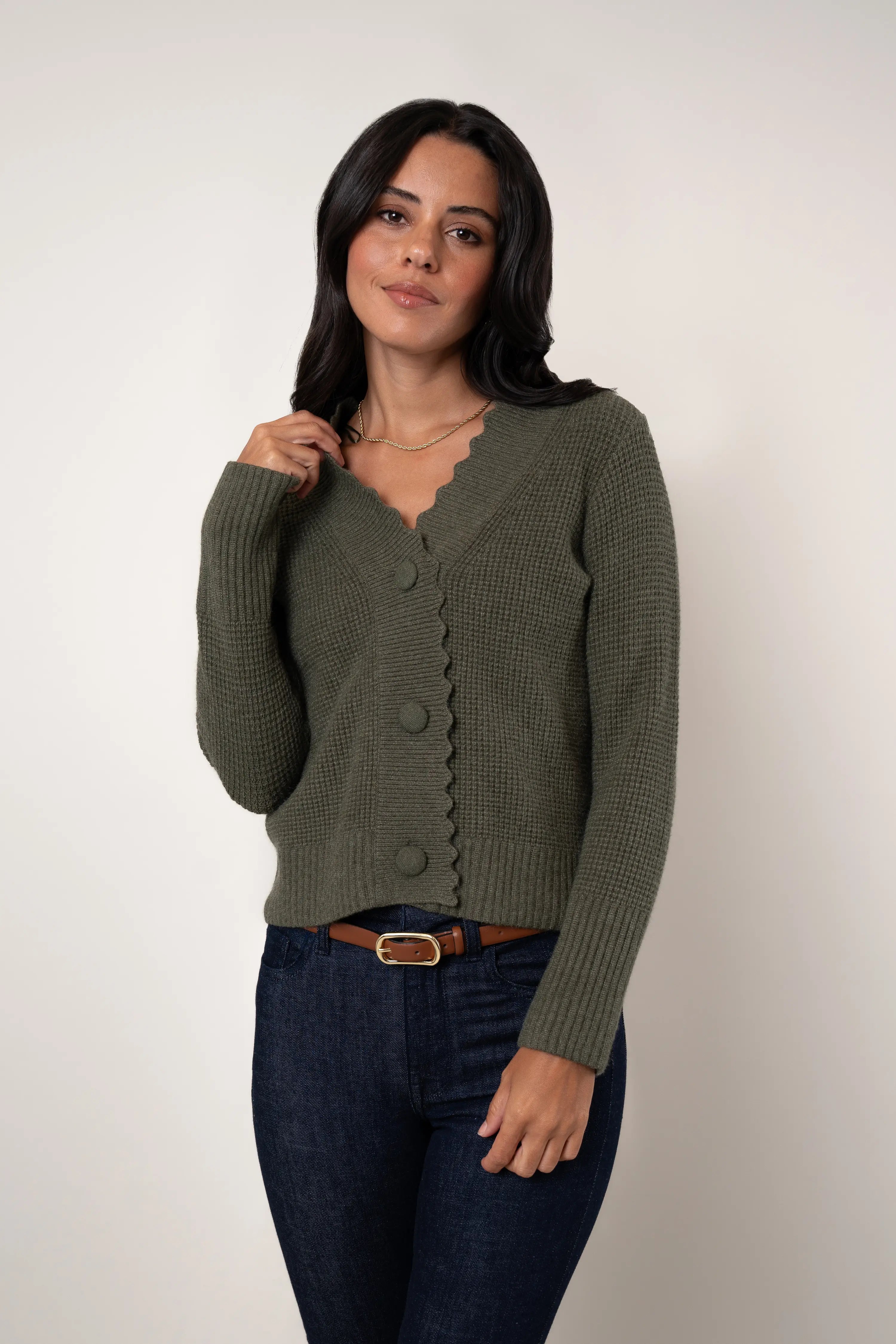 The Scallop Edge Waffle Cardigan