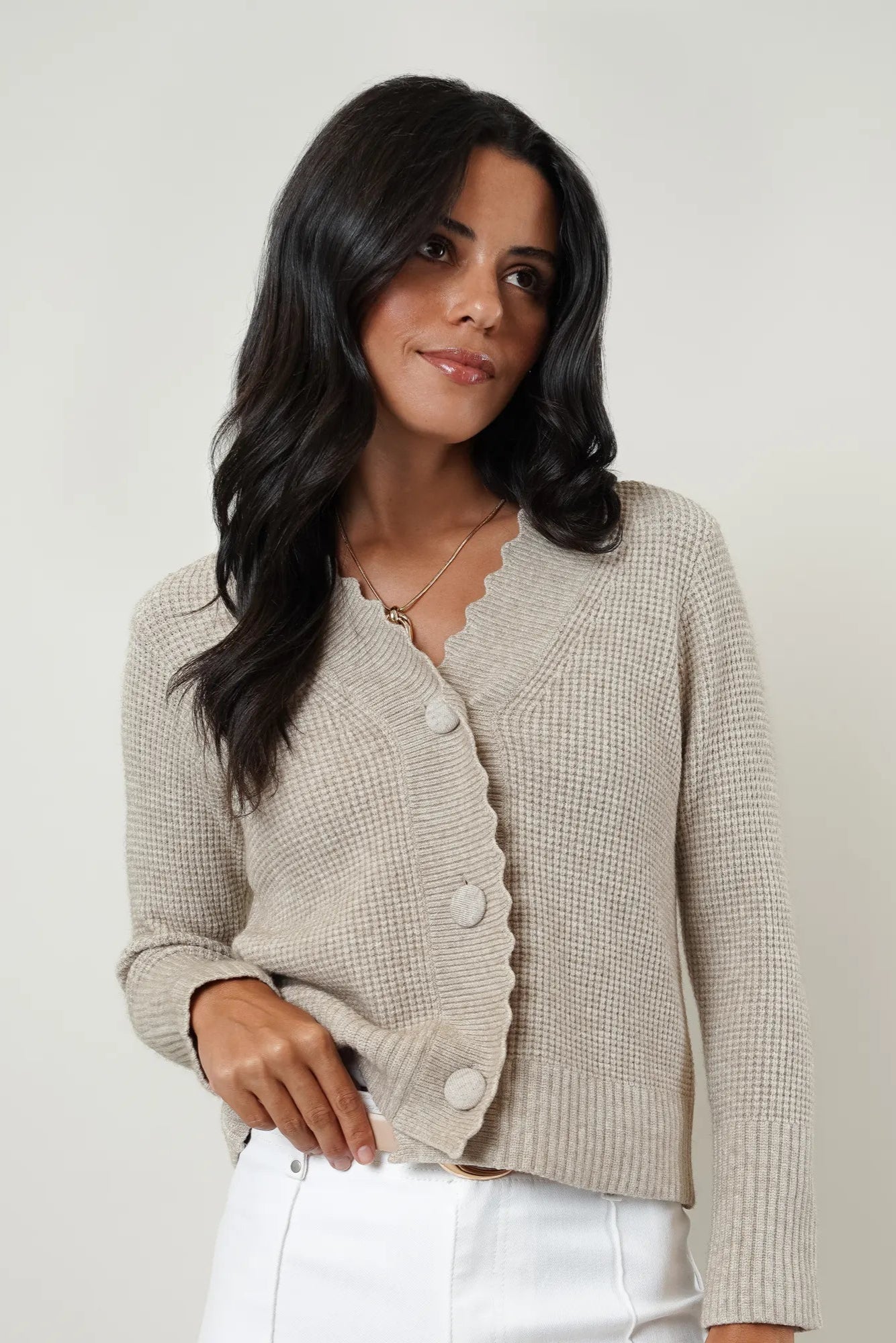 The Scallop Edge Waffle Cardigan