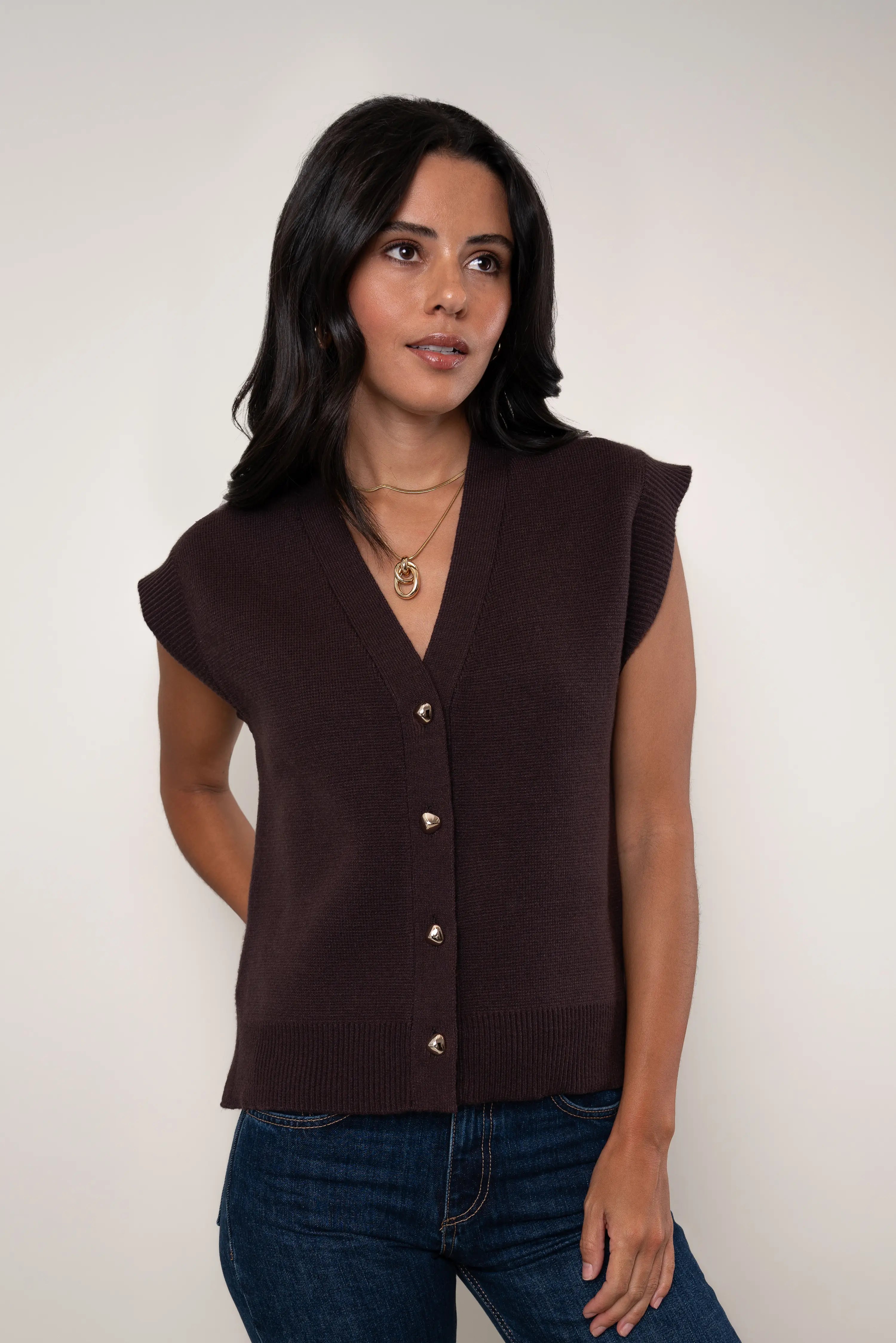 The Sleeveless Button Cardigan