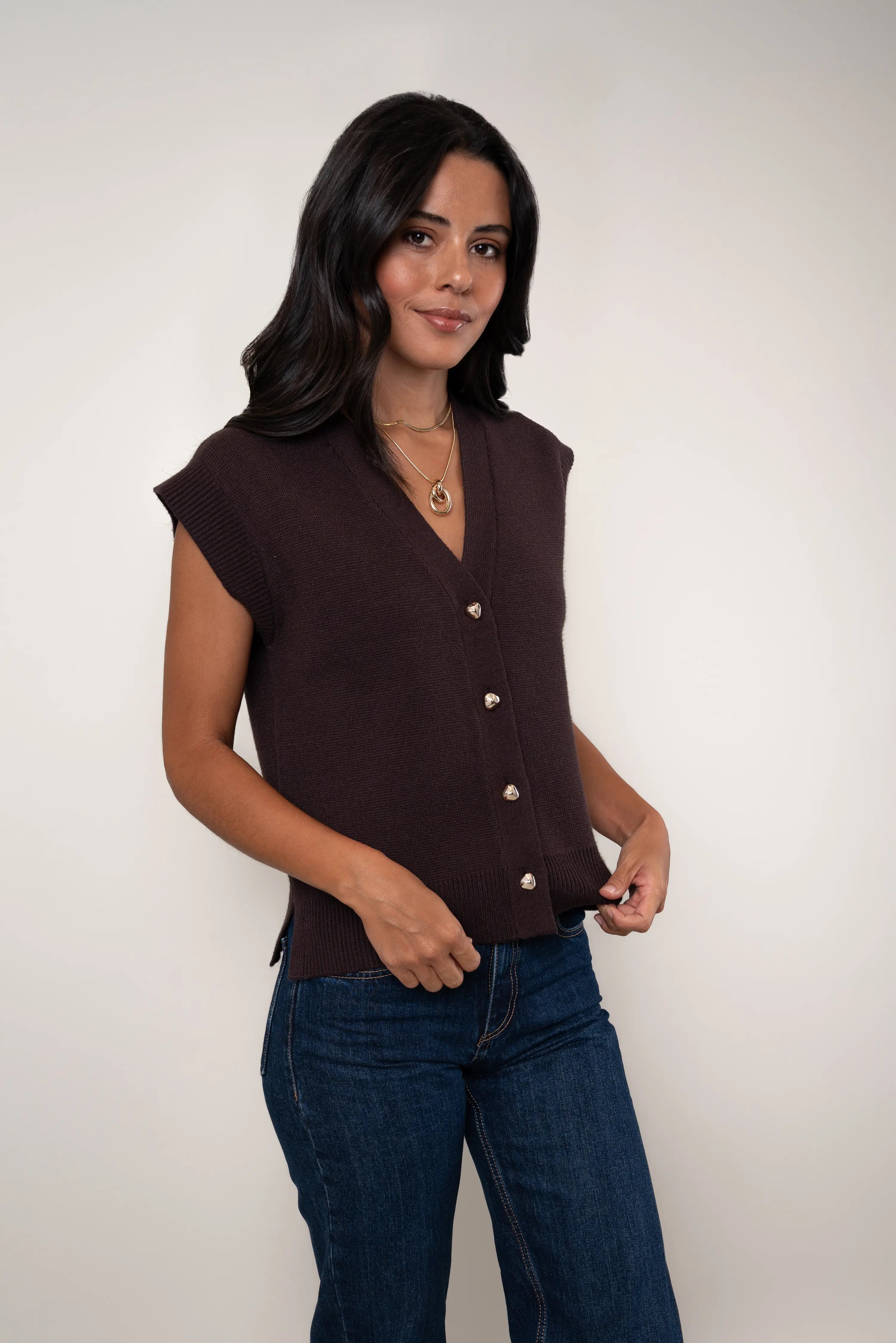 The Sleeveless Button Cardigan