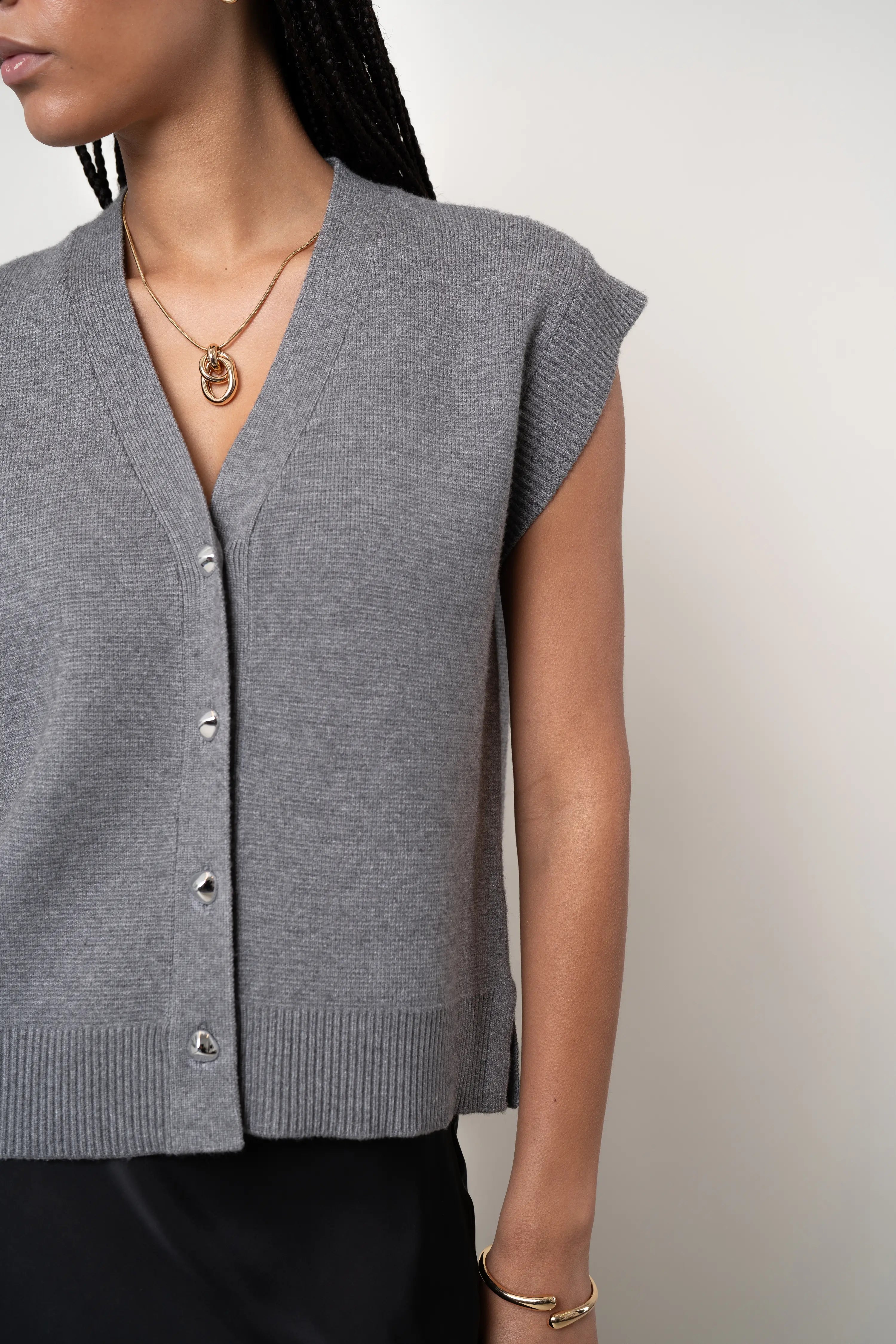 The Sleeveless Button Cardigan