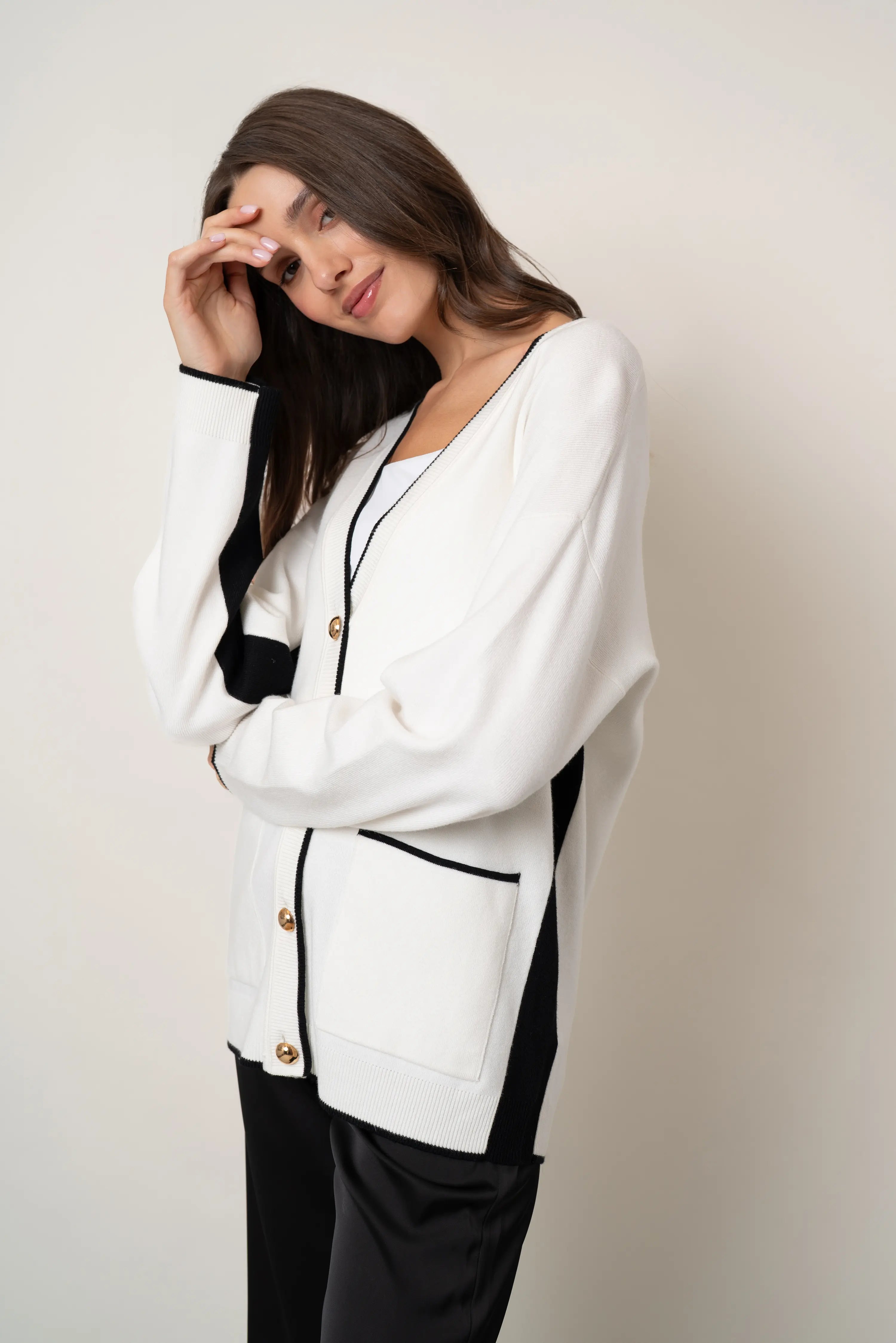 The Contrast Trim Button Cardigan