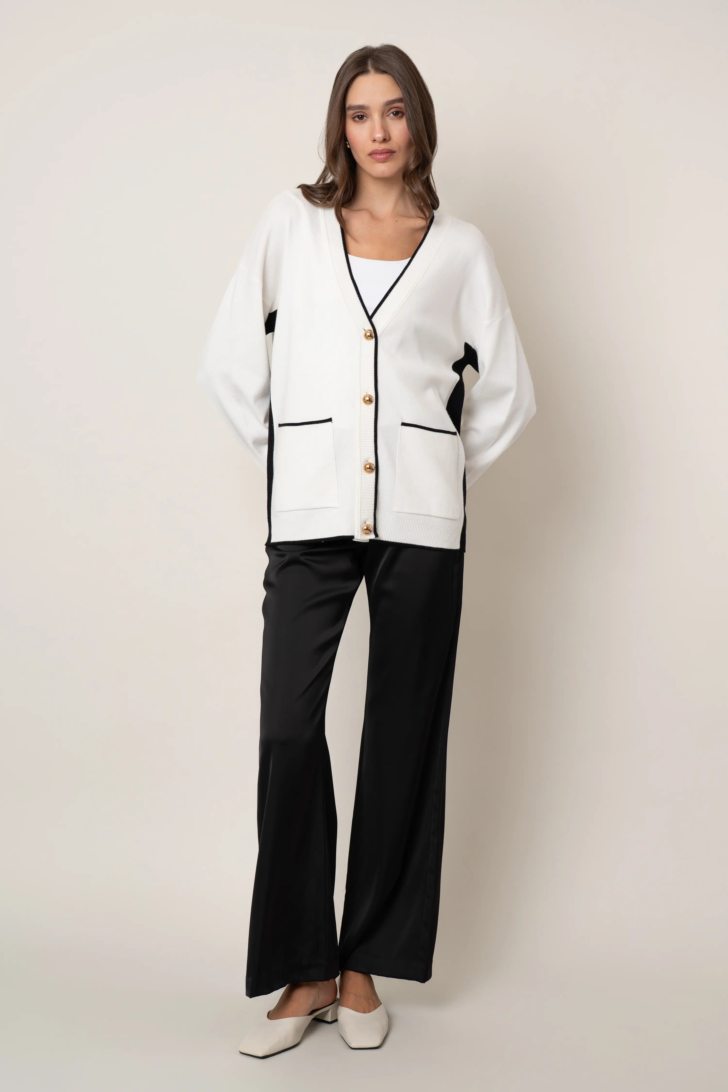 The Contrast Trim Button Cardigan