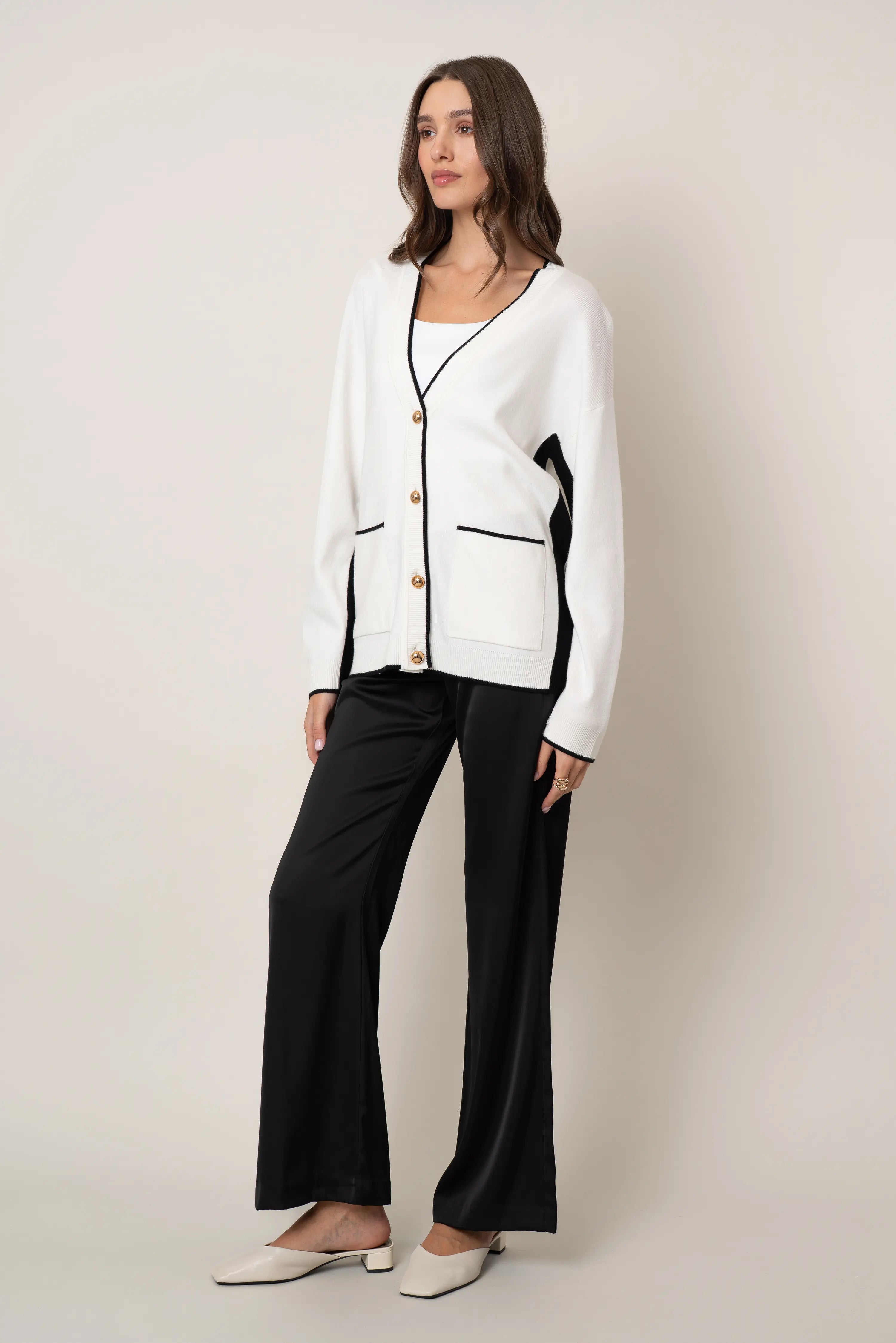 The Contrast Trim Button Cardigan