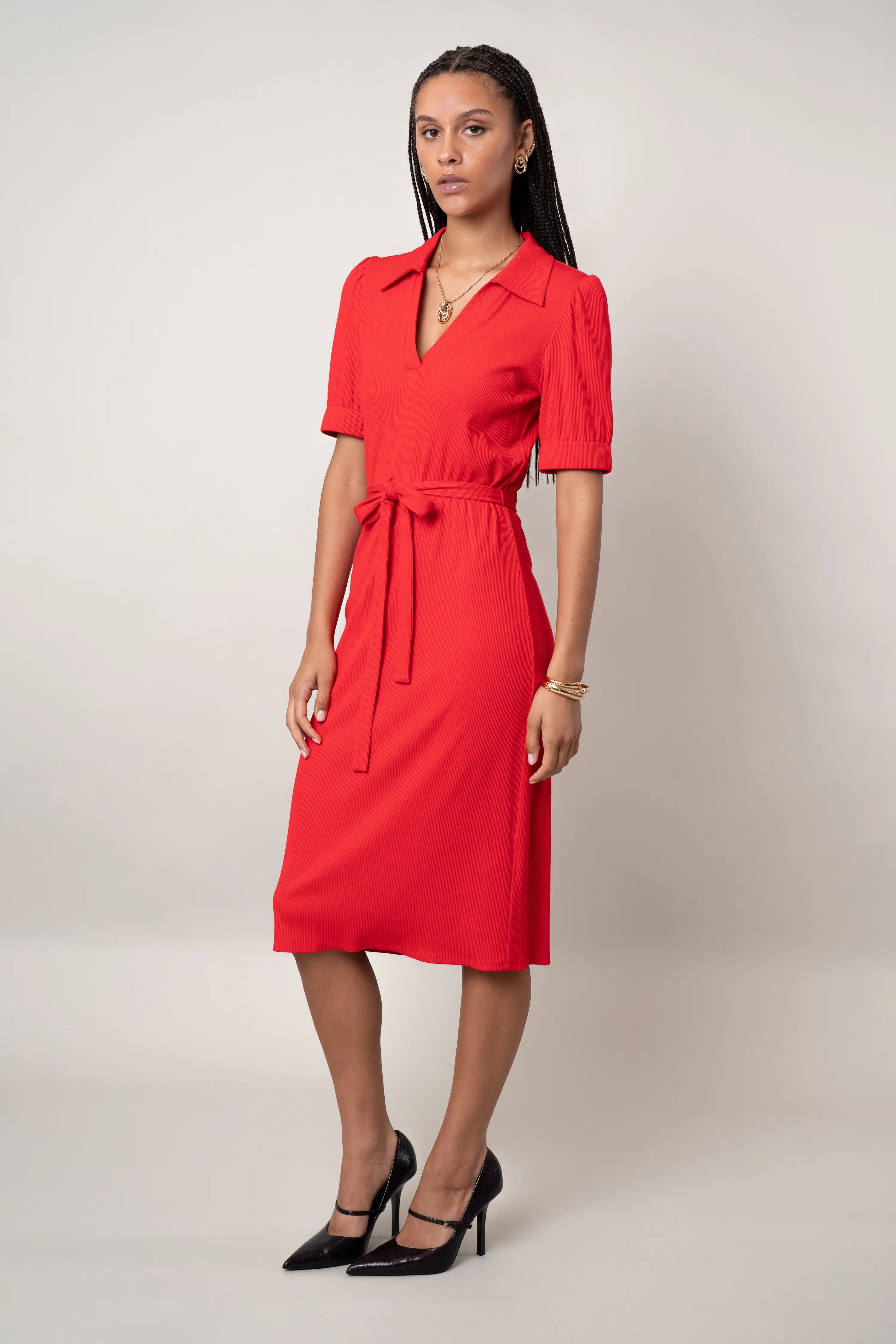 The Belted Knit Midi Dress