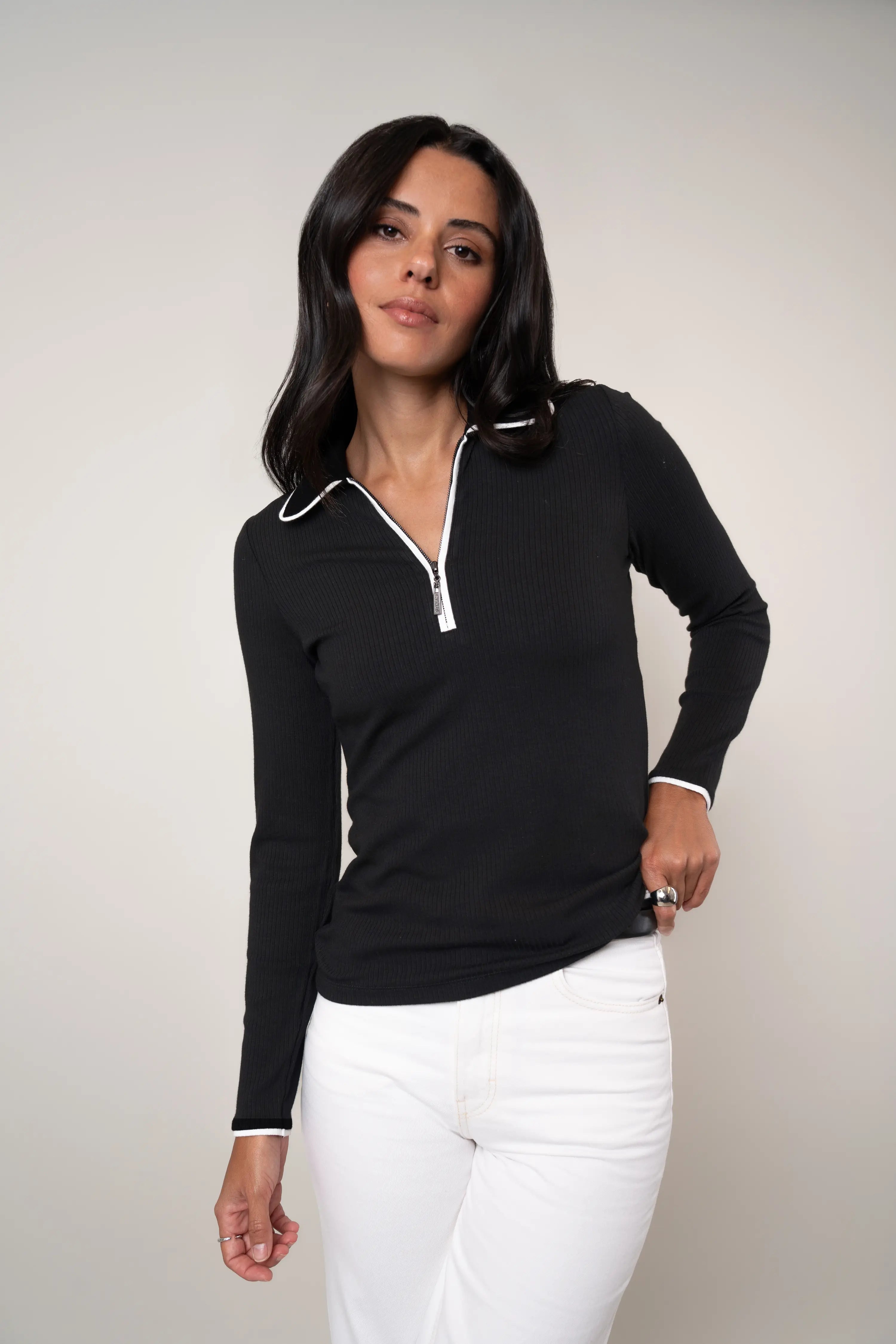 The Contrast Trim Zip Top