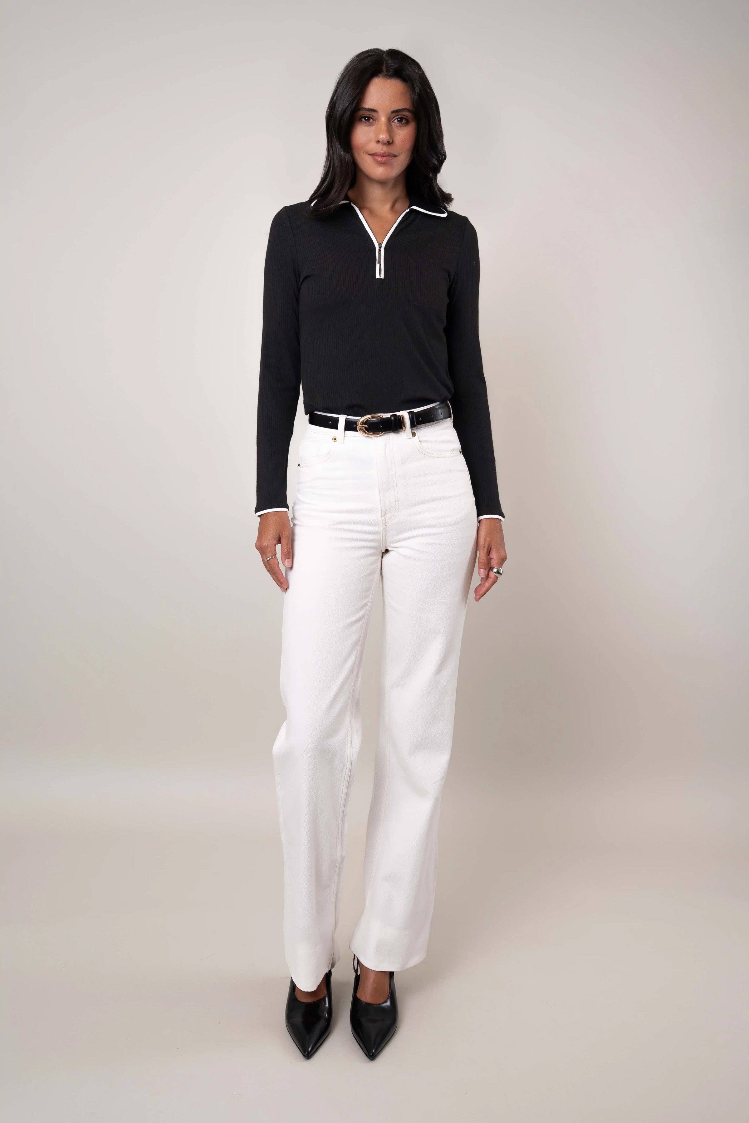 The Contrast Trim Zip Top